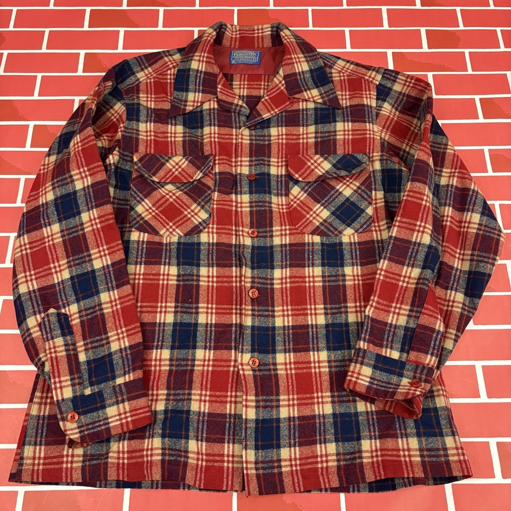 Vintage Pendleton Board Shirt Long Sleeve Button Down Wool Plaid Made In USA